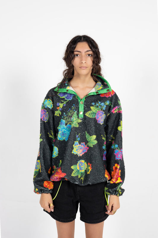 Black floral fleece