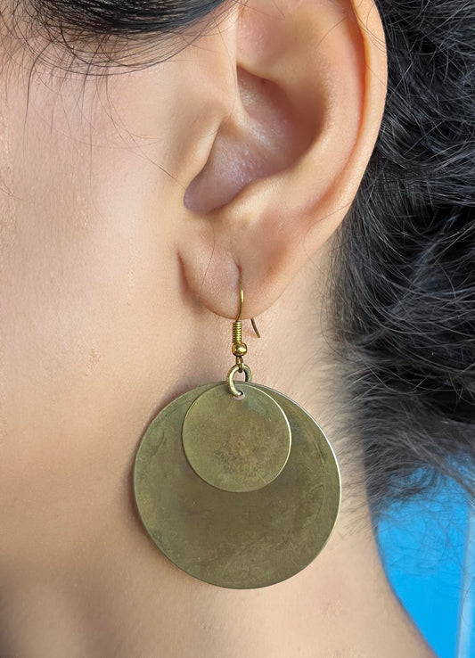 Double Copper Disk Earrings