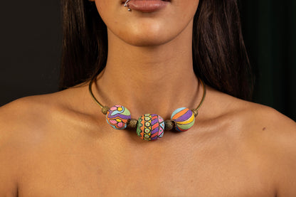 Large Hand-Painted Wooden Beads Necklace