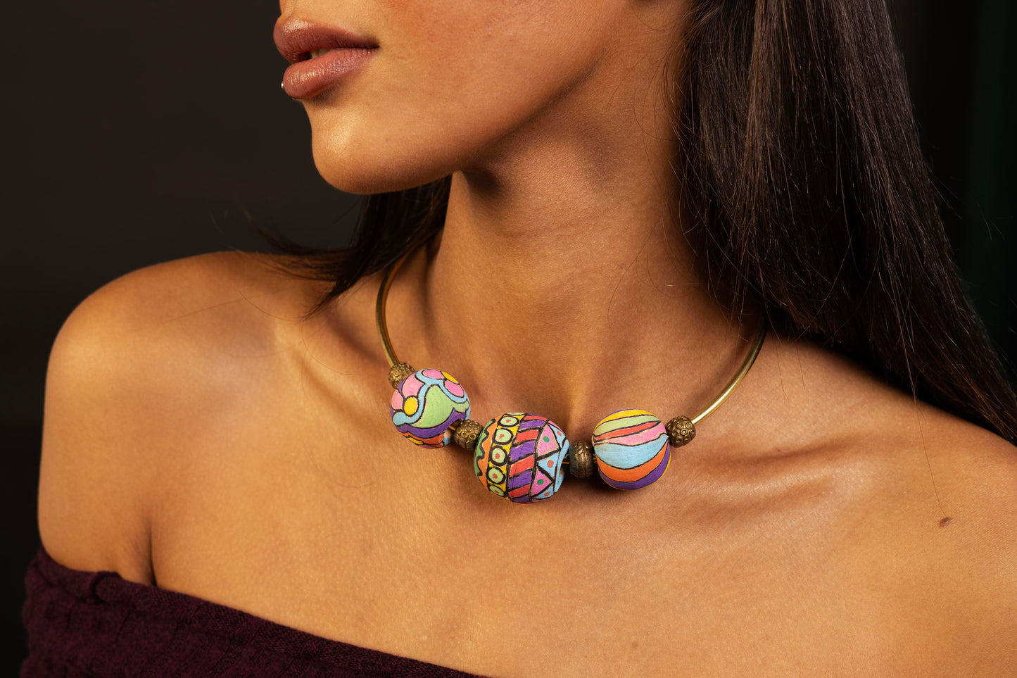 Large Hand-Painted Wooden Beads Necklace