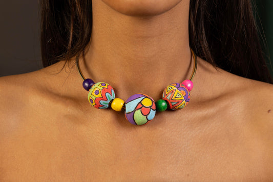 Large Hand-painted Wooden Beads Necklace II